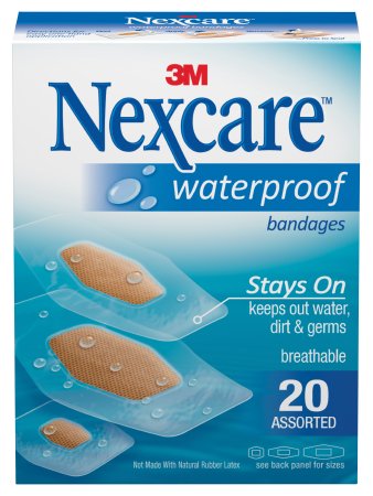 3M  588-20PB Adhesive Strip Nexcare Water Assorted Sizes Film Rectangle Clear Sterile