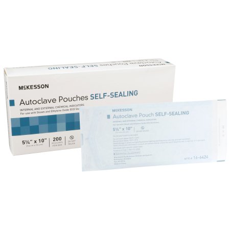 McKesson Brand 16-6424 Sterilization Pouch McKesson Ethylene Oxide (EO) Gas / Steam 5-1/4 X 10 Inch Transparent Blue / White Self Seal Paper / Film