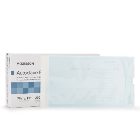 McKesson Brand 16-6425 Sterilization Pouch McKesson Ethylene Oxide (EO) Gas / Steam 7-1/2 X 13 Inch Transparent Blue / White Self Seal Paper / Film