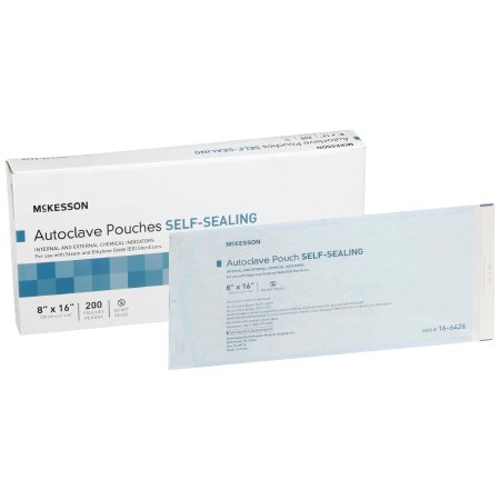 McKesson Brand 16-6426 Sterilization Pouch McKesson Ethylene Oxide (EO) Gas / Steam 8 X 16 Inch Transparent Blue / White Self Seal Paper / Film