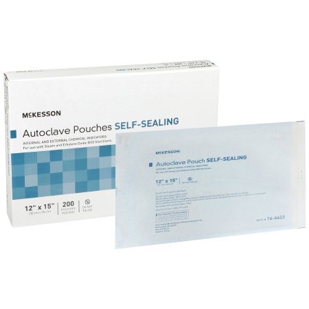 McKesson Brand 16-6422 Sterilization Pouch McKesson Ethylene Oxide (EO) Gas / Steam 12 X 15 Inch Transparent Blue / White Self Seal Paper / Film