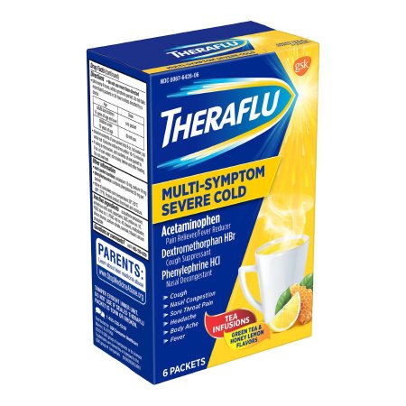 Novartis  00067642606 Cold and Cough Relief Theraflu Multi-Symptom Severe Cold 500 mg - 20 mg - 10 mg Strength Powder 6 per Box