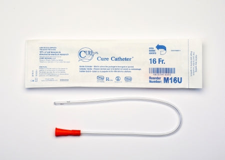 Cure Medical  M16U Urethral Catheter Cure Pocket Cath Straight Tip Uncoated PVC 16 Fr. 16 Inch