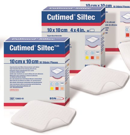 BSN Medical  7328801 Foam Dressing Cutimed Siltec Plus 4 X 4 Inch Without Border Film Backing Silicone Face Square Sterile