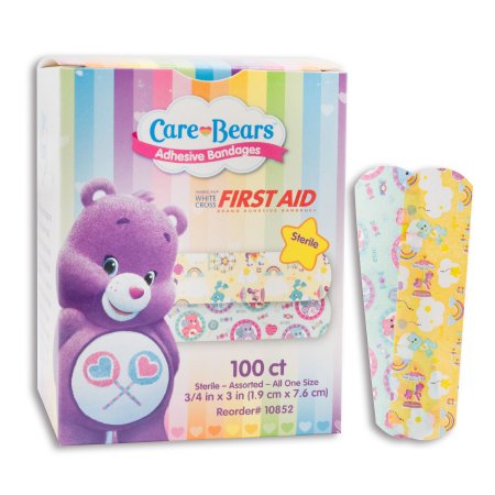 Dukal  10852 Adhesive Strip American White Cross Stat Strip 3/4 X 3 Inch Plastic Rectangle Kid Design (Care Bears) Sterile