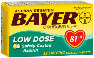 Bayer  31284306132 Pain Relief Bayer 81 mg Strength Aspirin Tablet 32 per Bottle