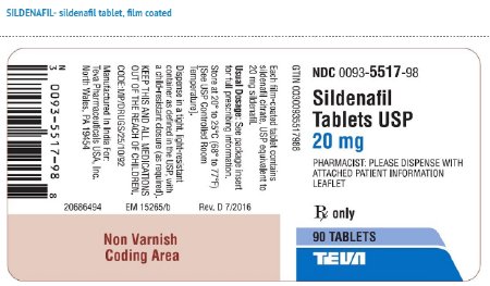 Teva  00093551798 Sildenafil Citrate 20 mg Tablet Bottle 90 Tablets