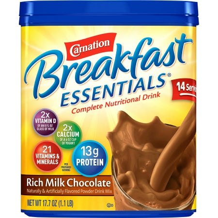 Nestle Healthcare Nutrition 12165164 Oral Supplement Carnation Breakfast Essentials Rich Milk Chocolate Flavor Powder 17.7 oz. Canister