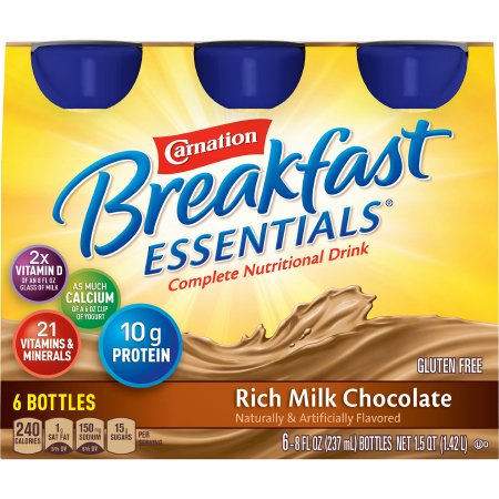 Nestle Healthcare Nutrition 12230369 Oral Supplement Carnation Breakfast Essentials Rich Milk Chocolate Flavor Liquid 8 oz. Bottle