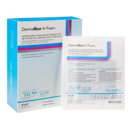 DermaRite Industries  76040414 Silver Foam Dressing DermaBlue Foam 4 X 4 Inch Square Sterile