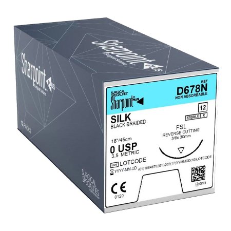 Surgical Specialties  D678N Nonabsorbable Suture with Needle Surgical Specialties Silk DS30 3/8 Circle Reverse Cutting Needle Size 0 Braided