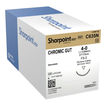 Surgical Specialties  C635N Absorbable Suture with Needle Surgical Specialties Chromic Gut DSM19 3/8 Circle Precision Reverse Cutting Needle Size 4 - 0