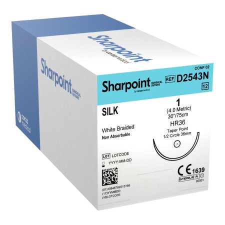 Surgical Specialties  D2543N Nonabsorbable Suture with Needle Surgical Specialties Silk HR 36 1/2 Circle Taper Point Needle Size 1 Braided