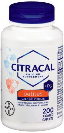 Bayer  01650053503 Joint Health Supplement Citracal Petites Vitamin D / Calcium 500 IU - 400 mg Strength Tablet 200 per Bottle