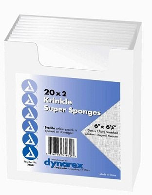 Dynarex  3163 Fluff Dressing Krinkle 6 X 6-3/4 Inch 2 per Pouch Sterile 6-Ply Rectangle