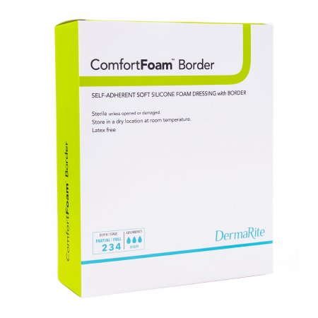 DermaRite Industries  43680 Foam Dressing ComfortFoam Border 6 X 8 Inch With Border Waterproof Backing Silicone Adhesive Rectangle Sterile