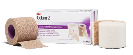 3M  2092 2 Layer Compression Bandage System 3M Coban 2 2 Inch X 1-3/10 Yard / 2 Inch X 3 Yard Self-Adherent Closure Tan / White NonSterile 35 to 40 mmHg