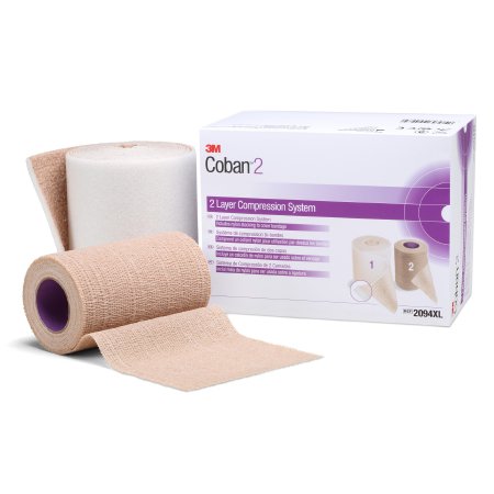 3M  2094XL 2 Layer Compression Bandage System 3M Coban 2 4 Inch X 3-4/5 Yard / 4 Inch X 6-3/10 Yard Self-Adherent / Pull On Closure Tan / White NonSterile 35 to 40 mmHg