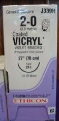 J & J Healthcare Systems  J339H Absorbable Suture with Needle Coated Vicryl Polyglactin 910 CT-1 1/2 Circle Taper Point Needle Size 2 - 0 Braided