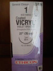 J & J Healthcare Systems  J341H Absorbable Suture with Needle Coated Vicryl Polyglactin 910 CT-1 1/2 Circle Taper Point Needle Size 1 Braided