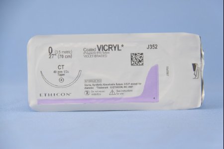 J & J Healthcare Systems  J352H Absorbable Suture with Needle Coated Vicryl Polyglactin 910 CT 1/2 Circle Taper Point Needle Size 0 Braided