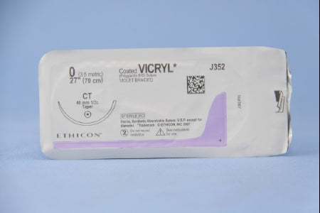 J & J Healthcare Systems  J353H Absorbable Suture with Needle Coated Vicryl Polyglactin 910 CT 1/2 Circle Taper Point Needle Size 1 Braided