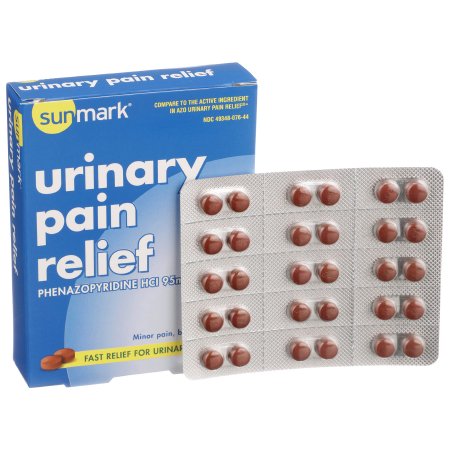 McKesson Brand 49348007644 Urinary Pain Relief sunmark 95 mg Strength Phenazopyridine HCL Tablet 30 per Box