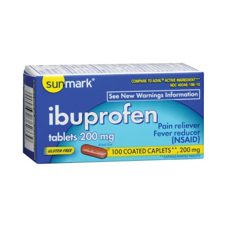 McKesson Brand 49348019610 Pain Relief sunmark 200 mg Strength Ibuprofen Tablet 100 per Bottle