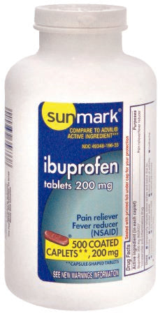 McKesson Brand 49348019635 Pain Relief sunmark 200 mg Strength Ibuprofen Tablet 500 per Bottle