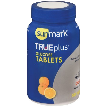 McKesson Brand 56151161051 Glucose Supplement sunmark TRUEplus 50 per Bottle Chewable Tablet Orange Flavor