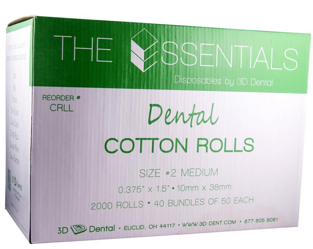 Essentials Cotton Rolls Non-Sterile #2 Medium Box/2000