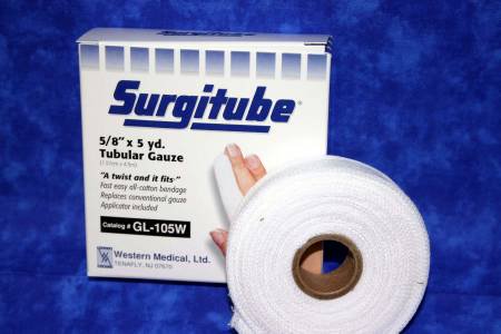 Gentell  GL105W Tubular Retainer Dressing Surgitube Cotton 5/8 Inch X 5 Yard Size 1 White Small Finger / Toe NonSterile