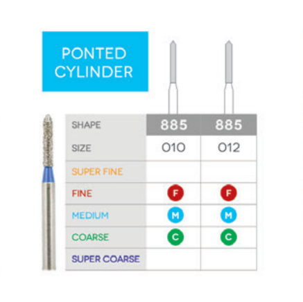 Sabur Diamonds FG 885 Pointed Cylinder Pkg/10