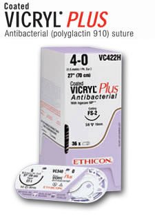 J & J Healthcare Systems  VCP634T Absorbable Antibacterial Suture without Needle Coated Vicryl Plus Polyglactin 910 with Irgacare MP Braided Size 3-0