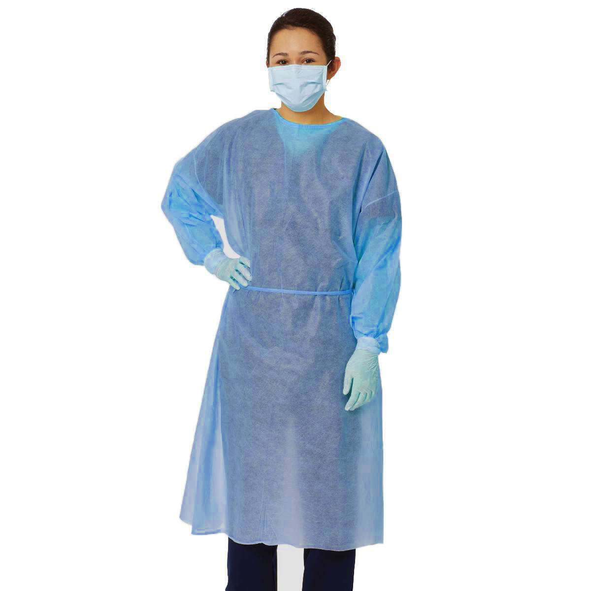 Essentials Isolation Gowns Elastic Cuff Blue Pkg/10